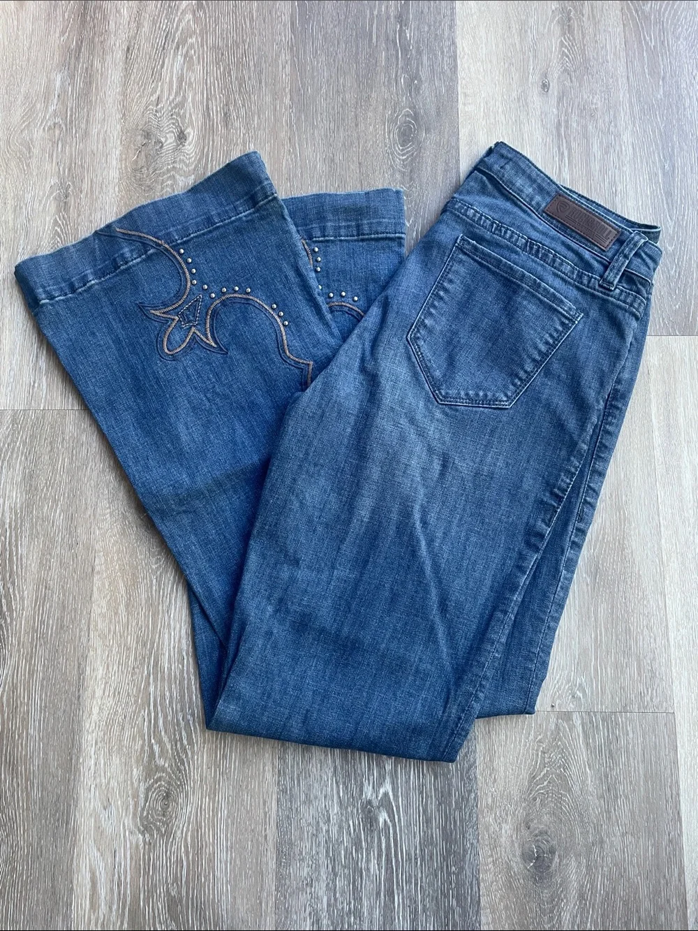 Embellished Dark Blue Bootcut Rock & Roll Denim Jeans for Women Sz 29x34